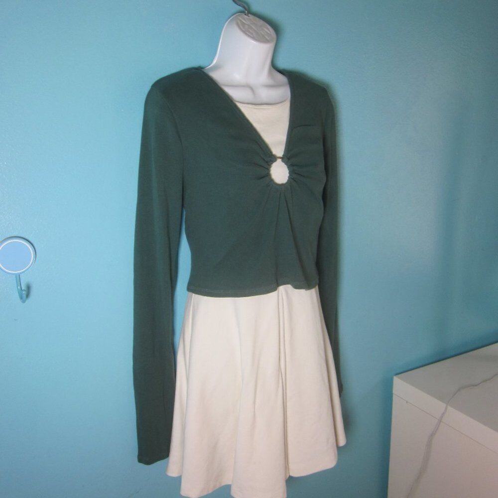 Free People XL Green Cropped Tee Long Sleeve Womens Cotton Top